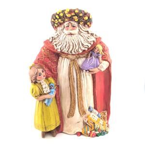 Vintage Renaissance Santa with Little Girl Hand Painted Ceramic Bisque 2005
